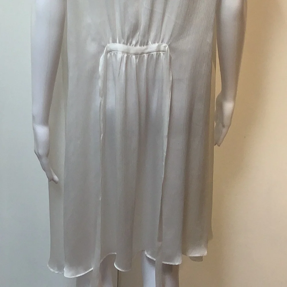 Oscar De La Renta Pink Label Ivory Semi Sheer Black Lace Shoulder Robe Sz M